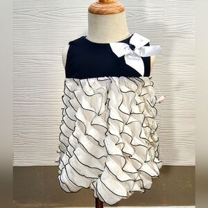 Rare Editions NWT Formal Baby dress 12 months Black White Ruffles Bow